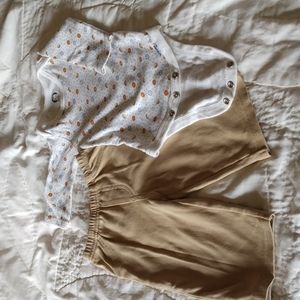 Gerber onesie 3-6 mthswhite with blue and carter's pants 6months tan